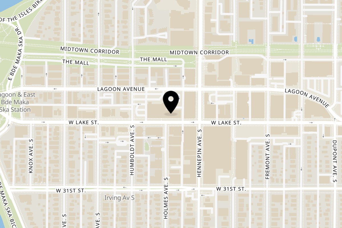 Map showing the location of OG ZaZa Pizza & Catering Uptown on 1440 W Lake St in Minneapolis